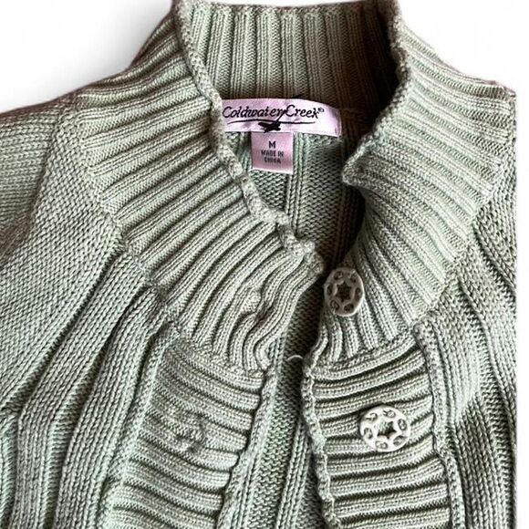 Women's Light Pistachio Green Ribbed -Knit Cotton Cardigan W/Buttons.M. - Picture 4 of 6